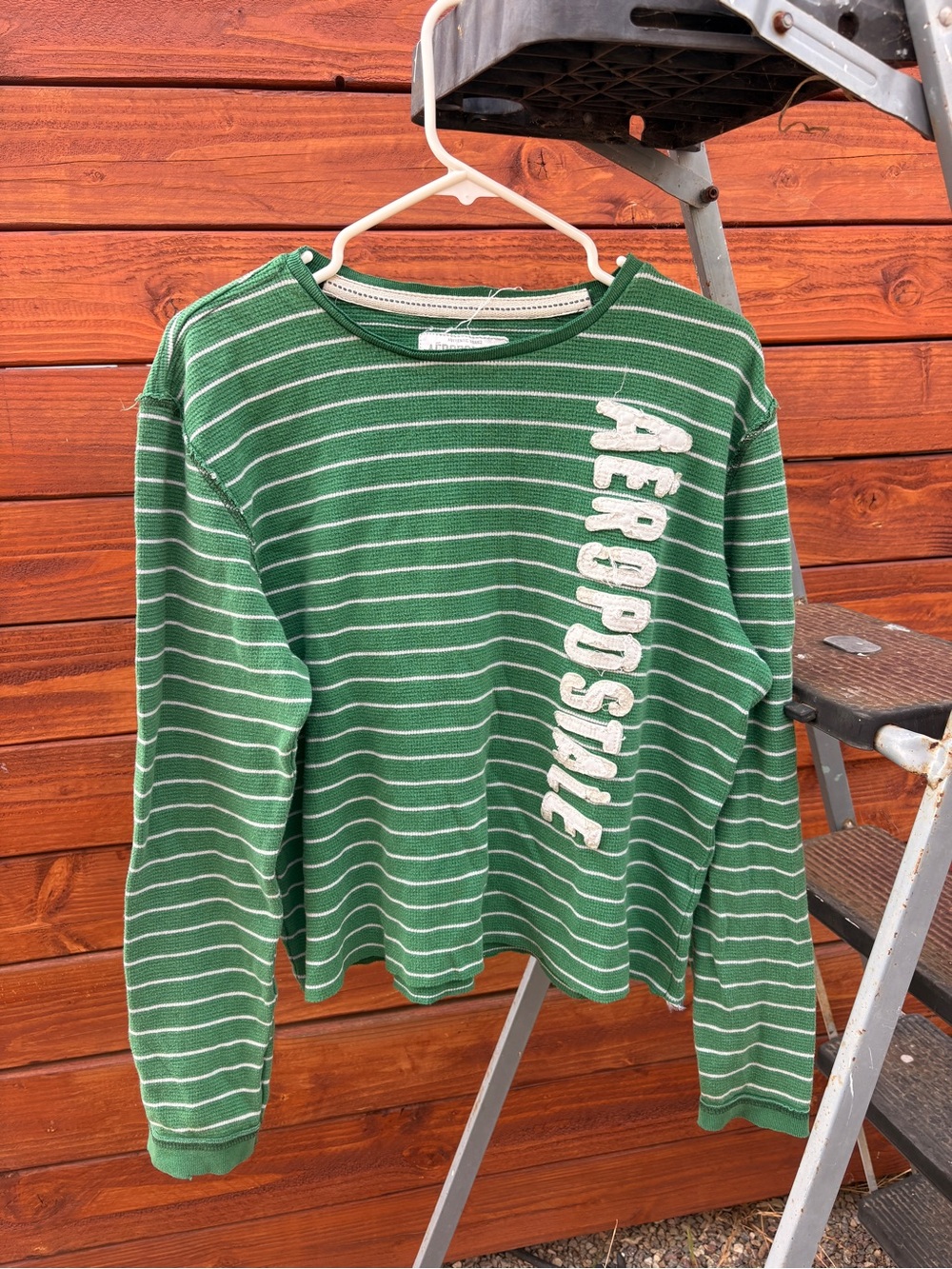 Vintage 2000s Aeropostale Green Striped Long-Sleeve Tee